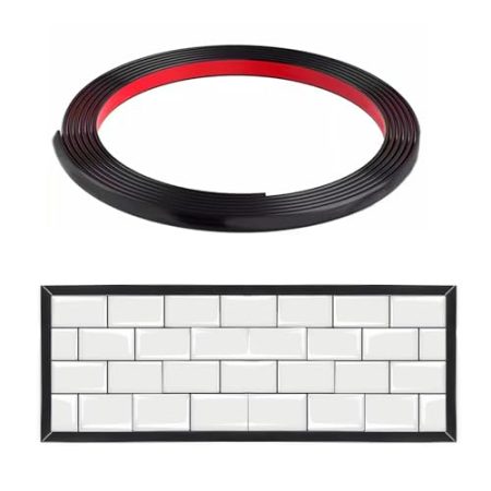 Flexibles weißes Kantenband für quadratische Kanten, Verkleidungsstreifen für Wände, Decken, Schränke, Arbeitsplatten, Bodenkanten und -Ecken, schwarz