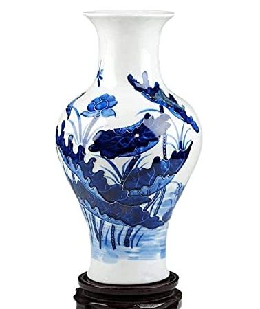 Vasen Vase aus Keramik, handgefertigt, mit drehbarer Basis, Lotus-Muster, TV-Schrank, Esstisch-Zubehör Deko