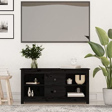 VACARX TV-Schrank, schwarz, 103 x 36,5 x 52 cm, Massivholz, Kiefernholz, Artikelfarbe: Schwarz