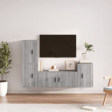 AUUIJKJF Home Outdoor Others4-teiliges TV-Schrank-Set, Grau, Sonoma, Holzwerkstoff