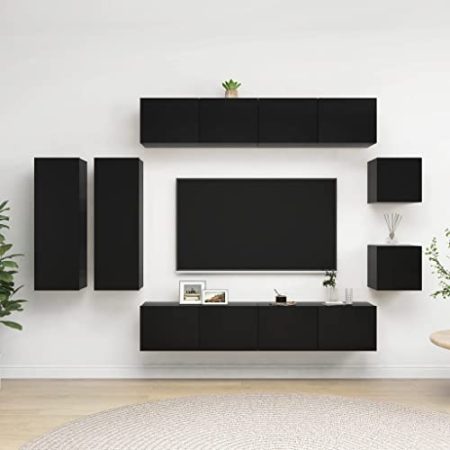 AJSEOYBS Tv Board,Tv Schrank HäNgend 8-TLG. Tv-Schrank-Set Schwarz Holzwerkstoffgeeignet Geeignet für Wohnzimmer, Schlafzimmer, Büro, Empfangsraum, Arbeitszimmer