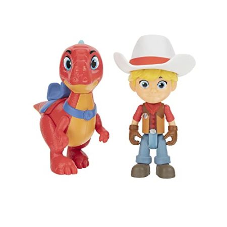 Giochi Preziosi, Dino Ranch Jon & Blitz Paar Figuren, Figur ca. 7,5 cm hoch und Dinosaurier ca. 9 cm hoch, wie im Cartoon, für Kinder ab 3 Jahren, DNA00100, Mehrfarbig