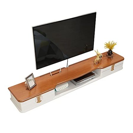 IBOWZ Schwimmende TV-Einheit An der Wand montiertes Media Center, TV-Schrank zum Aufhängen an der Wand aus massivem Holz, Kleiner Wohnzimmer-Mini-Wandschrank mit 2 Schubladen