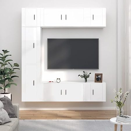 FUDUGEHMIOFWFJJ Sideboard Wohnzimmer,tv Board,7-TLG. TV-Schrank-Set Hochglanz-Weiß HolzwerkstoffGeeignet für Wohnzimmer, Schlafzimmer, Eingang