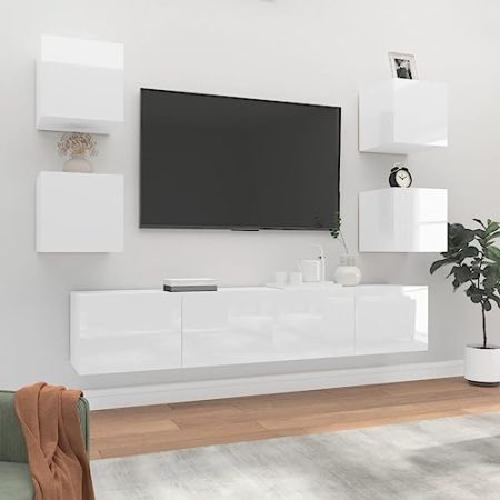 AJJHUUKI Home Outdoor Others6-teiliges TV-Schrank-Set, Hochglanz-Weiß, Holzwerkstoff