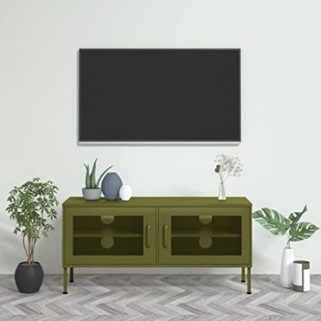 VACARX TV-Schrank, olivgrün, 105 x 35 x 50 cm, Stahl, Artikelfarbe: Olivgrün