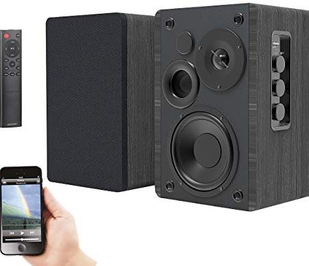 auvisio Aktiv Boxen: Aktives Stereo-Regallautsprecher-Set, Holz-Gehäuse, Bluetooth 5, 120 W (HiFi Lautsprecher, Lautsprecher Aktiv, Lautsprecherkabel)