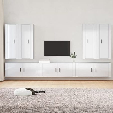 WDGJJFECNMUEHI Schlafzimmer TV-Schrank Lautsprecherschrank7-tlg. TV-Schrank-Set Hochglanz-Weiß HolzwerkstoffGeeignet für Wohnzimmer, Schlafzimmer, Balkon