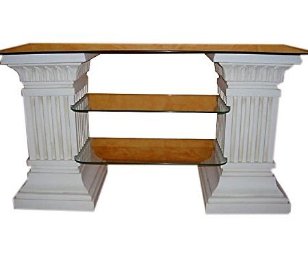 Antikes Wohndesign TV Rack Regal Fernsehschrank TV Schrank Glasregal Phonoregal HiFi Rack Vitrine Bücherregal Beige Höhe: 65cm Griechische Möbel