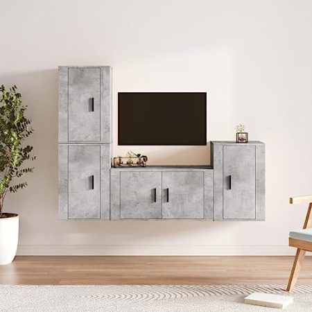 AUUIJKJF Home Outdoor Others4-teiliges TV-Schrank-Set Beton Grau Holzwerkstoff