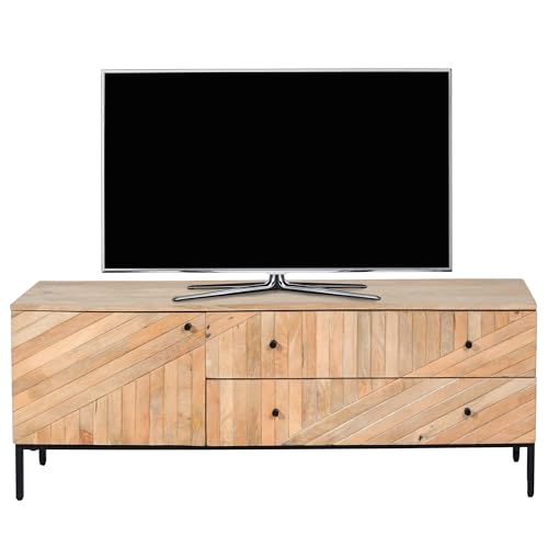 TV-Rack HWC-L95, TV-Board Fernsehtisch Lowboard TV-Schrank Kommode, Massiv-Holz Mango 56x145x43cm MVG, Natur