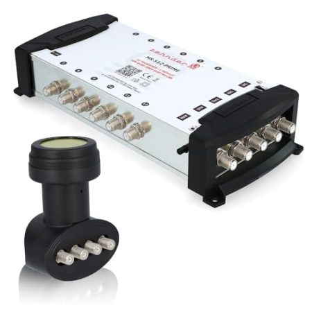 Zehnder Set 5/12 Multischalter 12 Teilnehmer 1 Satellit - Regelbare Terrestrik - 22kHz - Externes Netzteil + Quad LNB BX 3004