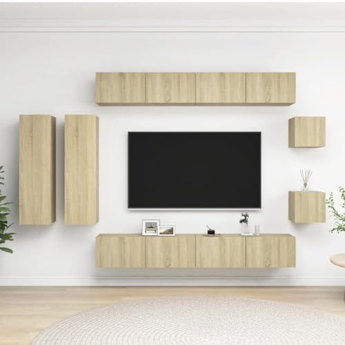 YUHI-HQYD 8-TLG. TV-Schrank-Set,Hängeschränke,Aufbewahrungsschränke,Medien Schränke,Multifunktions-Schrank,Flaches Kabinett,TV-Möbel,für Wohnzimmer,Arbeitszimmer,Büro, Sonoma-Eiche Holzwerkstoff