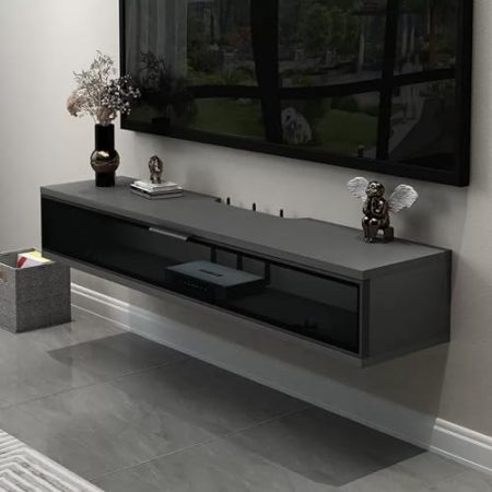 Hängender TV-Ständer, schwebender TV-Ständer, wandmontierter TV-Schrank aus Massivholz mit aufklappbaren Schubladen für 32-65-Zoll-Fernseher, modernes Wandregal für Schlafzimmer, Wohnzimmer,