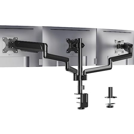 WALI Triple Monitorhalterung, 3 Monitorständer Tischhalterung mit Gasfederarm für Bildschirme bis 27 Zoll, Bildschirmhalterung VESA 75x75 oder 100x100mm (GSDM003), Schwarz