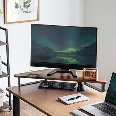 TUJOBA Eck Monitorständer Schreibtischständer aus Holz mit Stauraum, Breites, Dreieckiges Computerregal mit Arbeitsbereich, Büro-Desktop-Zubehör für Drucker/TV