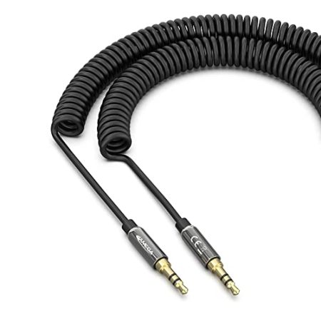JAMEGA - Aux Kabel 3.5mm Spiralkabel - Klinke Stereo Audio 3.5mm Spiral Klinkenkabel für Kopfhörer, Lautsprecher, MP3 Player, Auto, TV, Soundbar, Heim/KFZ Stereoanlagen, Handy uvm. - bis zu 1m