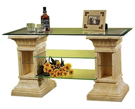 Antikes Wohndesign TV Rack Regal Fernsehschrank TV Schrank Glasregal Phonoregal HiFi Rack Vitrine Bücherregal Creme Beige Griechische Möbel Höhe: 67cm