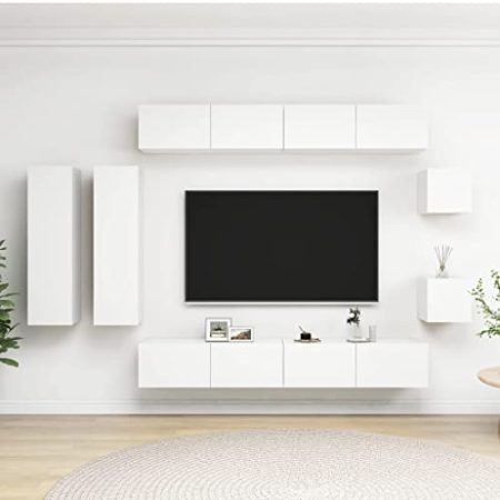 AJSEOYBS Tv Board,Tv Schrank HäNgend 8-TLG. Tv-Schrank-Set Weiß Holzwerkstoffgeeignet Geeignet für Wohnzimmer, Schlafzimmer, Büro, Empfangsraum, Arbeitszimmer