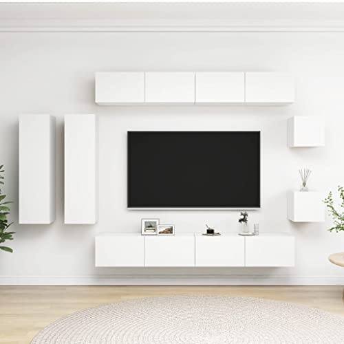 AJSEOYBS Tv Board,Tv Schrank HäNgend 8-TLG. Tv-Schrank-Set Weiß Holzwerkstoffgeeignet Geeignet für Wohnzimmer, Schlafzimmer, Büro, Empfangsraum, Arbeitszimmer