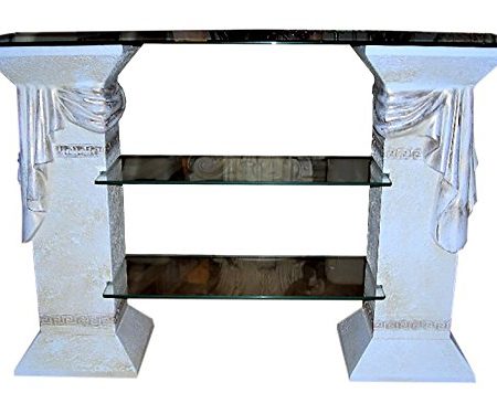 Antikes Wohndesign TV Rack Regal Fernsehschrank TV Schrank Glasregal Phonoregal HiFi Rack Vitrine Bücherregal Weiß - Matt - Gold Griechische Möbel Höhe: 80cm