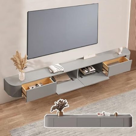 XDCXYD Schwebender TV-Ständer Lagerregale An Der Wand Montierter TV-Schrank Ausgehöhlter TV-Schrank Mit Kabellöchern Mehrere Größen Und Farben Diele & Flur(Grey,300 * 20 * 24CM)