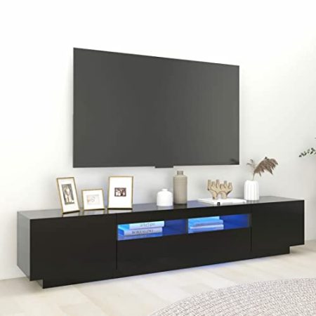 Generisch TV-Schrank mit LED-Beleuchtung, LED-TV-Schrank, Innenmöbel, Schlafzimmer-TV-Ständer, TV-Möbel, Sideboard, moderner TV-Ständer, Entertainment-Center, schwarz 200 x 35 x 40 cm