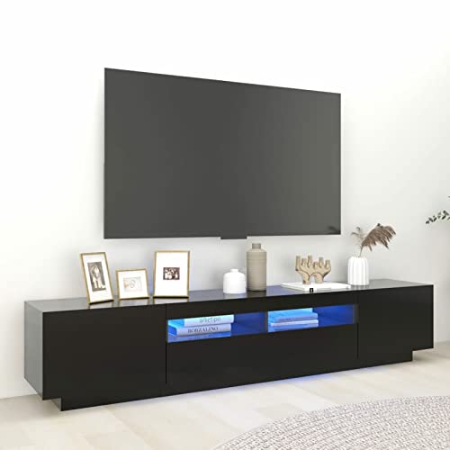 Generisch TV-Schrank mit LED-Beleuchtung, LED-TV-Schrank, Innenmöbel, Schlafzimmer-TV-Ständer, TV-Möbel, Sideboard, moderner TV-Ständer, Entertainment-Center, schwarz 200 x 35 x 40 cm