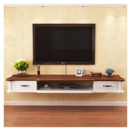 Generisch 55-Zoll-TV-Schrank zur Wandmontage, schwebender TV-Ständer, Moderne schwebende TV-Konsole, schwebendes Entertainment-Center mit Lagerregalen (Braun + Weiß, 140 x 27 x 17 cm)