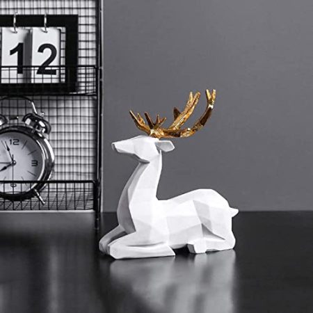 GTTFX Paar Elch-Skulpturen, Statue, Moderne Tierharzfiguren, Schreibtischdekoration, Heimdekoration, Zubehör für Wohnzimmer(Color:White Reindeer)