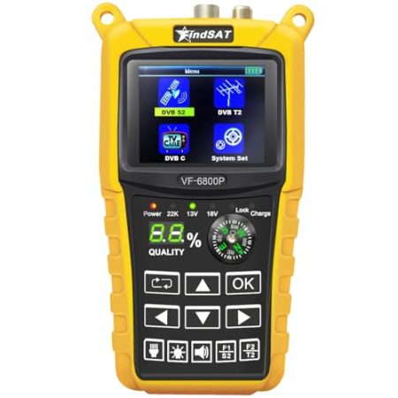 VF6800P Sat Finder für DVB-S/S2 (SAT) DVB-T/T2 (Terrestrisch H.265) und DVB-C (Kabel), Sat Messgerät Satelliten Finder, Satfinder für Astra 19.2 digital(kein TV-Bild)