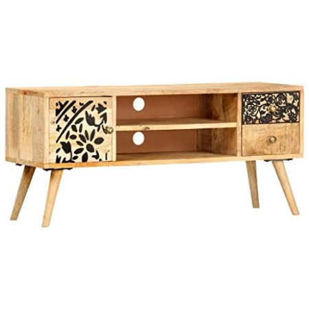 VACARX TV-Schrank 100 x 30 x 45 cm, massives Mangoholz, Artikelmaterial: massives Mangoholz + Stahl