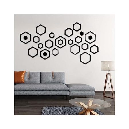 GIVBRO Sechseckiger Spiegel-Wandaufkleber, 3D-Acryl-Wandaufkleber für Zuhause, Wohnzimmer, Schlafzimmer, Sofa, TV-Einstellung, Wanddekoration, Schwarz, 6 Stück