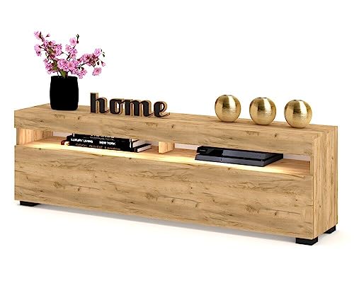 Euro Style TV-Schrank mit LED Stand Tv-Lowboard für Wohnzimmer Schlafzimmer Fernsehschrank Fernsehtisch Sideboard HiFi-Schrank Kommode 50 Zoll, Golden Eiche/Golden Eiche, 120cm