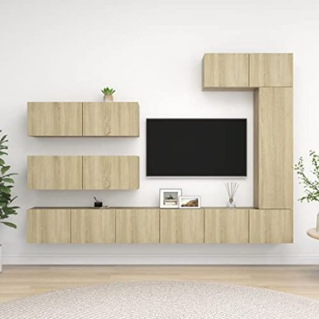 AJSEOYBS Tv Board,Tv Schrank HäNgend 7-TLG. Tv-Schrank-Set Sonoma-Eiche Holzwerkstoffgeeignet Geeignet für Wohnzimmer, Schlafzimmer, Büro, Empfangsraum, Arbeitszimmer