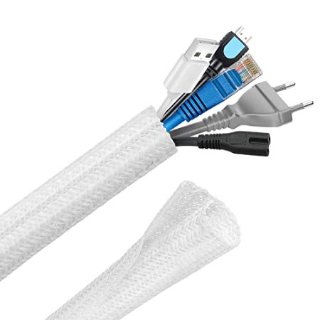 Hocerlu Selbstschließend Kabelkanal, Flexibel 100m Gewebter Kabelschlauch Zuschneidbar, Durchmesser 12-20mm, Kabelmanagement für TV PC Heimkino Automobilkabel, Bissfest für Katze Hund, Weiß