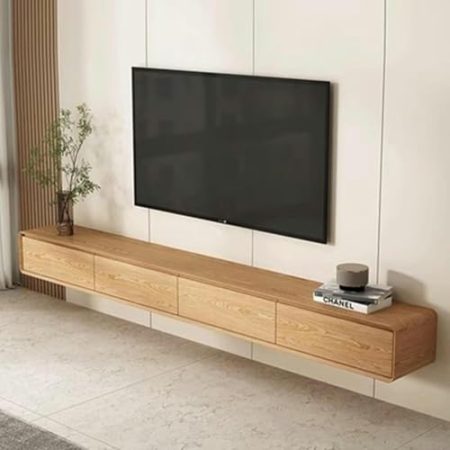 TV Lowboard Hängend - Wandmontage TV-Schrank - Wand Montierter Schwebender TV Ständer – Hänge TV Schrank Aus Massivem Holz, Rustikales Multimedia-Konsolentisch-Aufbewahrungsregal Für Wohnzimmer~/