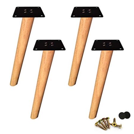 WYRMB Massivholz-Gummiholz-Möbelbeine, neigbare, konische Sofabeine, DIY-Ersatzbeine für Bücherregal/Couch/Couchtisch/Schrank/TV-Schrank, mit Zubehör, 4er-Set (30 cm/11,8 Zoll)