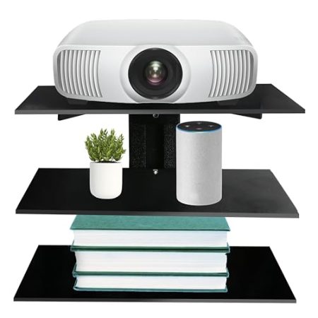 FEBTECH - Schwebendes TV-Regal - Regal für Projektor - Wandhalterung für Fernseher, DVD-Player, Spielekonsolen, Kabelboxen, TV-Zubehör, 3 Ablagen, schwarz