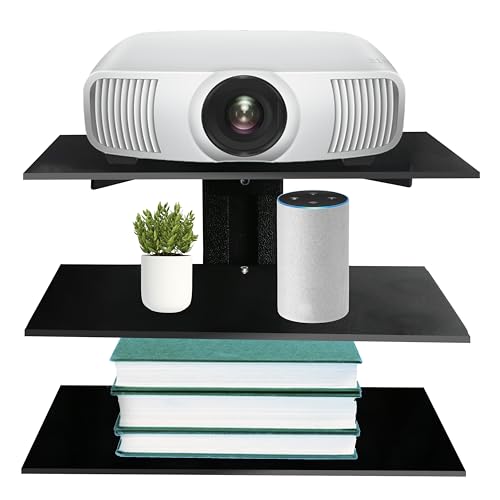 FEBTECH - Schwebendes TV-Regal - Regal für Projektor - Wandhalterung für Fernseher, DVD-Player, Spielekonsolen, Kabelboxen, TV-Zubehör, 3 Ablagen, schwarz