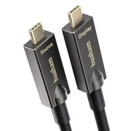 huaham Full Featured USB C bis C-Glasfaserkabel 15m/50 Fuß, 10 Gbit/s & PD 60W Lade USB 3.1 Typ C Kabel, Support 2-Lane DP1.4 und 4K@30Hz Videoausgabe für Webcam, Videokonferenz, VR, TV, Laptop