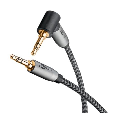 goobay 65278 AUX Audio 1m / 90 Grad Winkelstecker / 3,5 mm Klinkenkabel Stoffmantel/Passend für Handy, Kopfhörer, Konsole