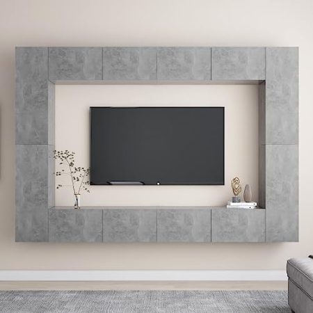 AJSEOYBS Fernseher unterschrank,Konsolentisch8-Tlg. Tv-Schrank-Set Betongrau Holzwerkstoffgeeignet Geeignet für Wohnzimmer, Schlafzimmer, Büro, Empfangsraum, Arbeitszimmer
