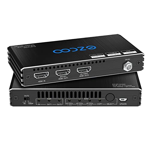 4K 120Hz HDMI 2.1 Splitter 1 in2 Out 8K 60Hz VRR CEC HDCP2.3 HDR10 48Gbps 8KUHD D-olby Vision Atmos Scaler 4K EDID 1080P Dual Monitors HDMI 2.1 Splitter 1X2 for PS5,SkyQ,Xbox