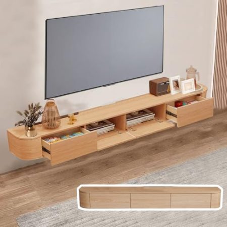 XDCXYD Schwebender TV-Ständer Lagerregale An Der Wand Montierter TV-Schrank Ausgehöhlter TV-Schrank Mit Kabellöchern Mehrere Größen Und Farben Diele & Flur (All Wood, 300 * 20 * 24CM)