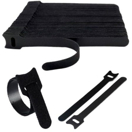 VBKITW 100x Schwarz wiederverwendbare kabelbinder klettband, Verstellbare kabelklettbänder, stark Haken und Schleife klettbänder mit schnalle für TV-Kabel, PC-Kabel und Schreibtischorganisation