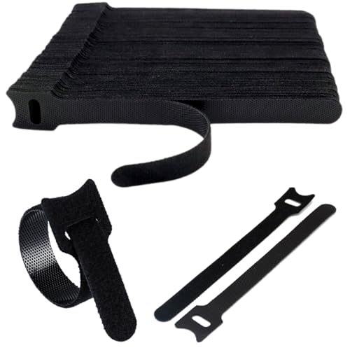 VBKITW 100x Schwarz wiederverwendbare kabelbinder klettband, Verstellbare kabelklettbänder, stark Haken und Schleife klettbänder mit schnalle für TV-Kabel, PC-Kabel und Schreibtischorganisation