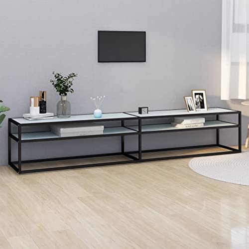 AJJHUUKI Outdoor-Möbel-TV-Schrank, weißer Marmor, 220 x 40 x 40,5 cm, gehärtetes Glas-Möbel