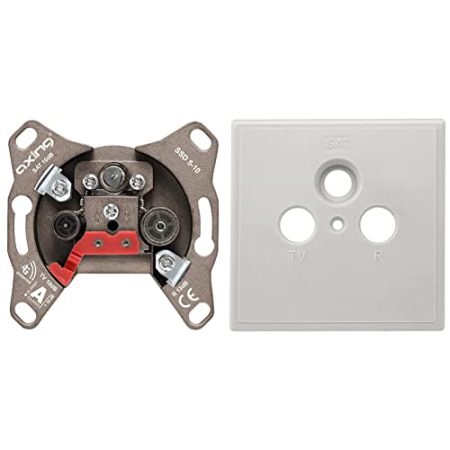 Axing SSD 5-10 Universal Sat Durchgangsdose mit 10 dB Anschlussdämpfung für Unicable-Systeme & SZU 2-00 SAT-Steckdosen Abdeckung einteilig für SSD 5-xx und 6-xx