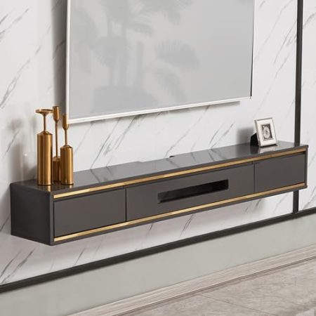 Generisch TV-Konsole aus Holz, schwebender TV-Ständer, an der Wand montierte Medienkonsole, Entertainment-Center, moderner TV-Schrank für Wohnzimmer, Schlafzimmer (Farbe: Grau, Größe: 160 cm)